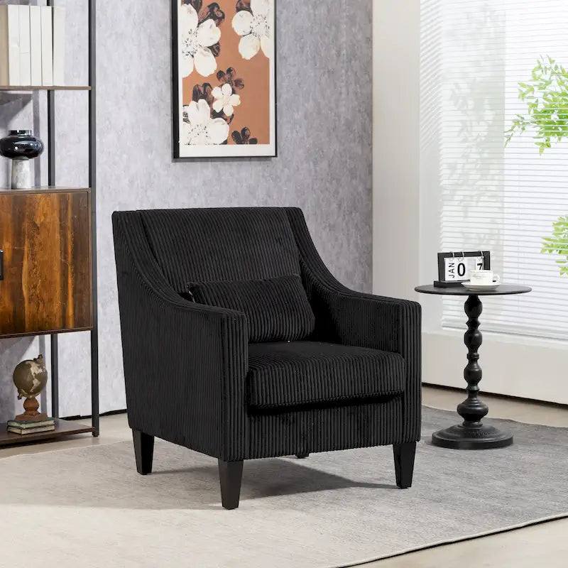 Black Modern Accent Armchair with Rubber Wood Legs