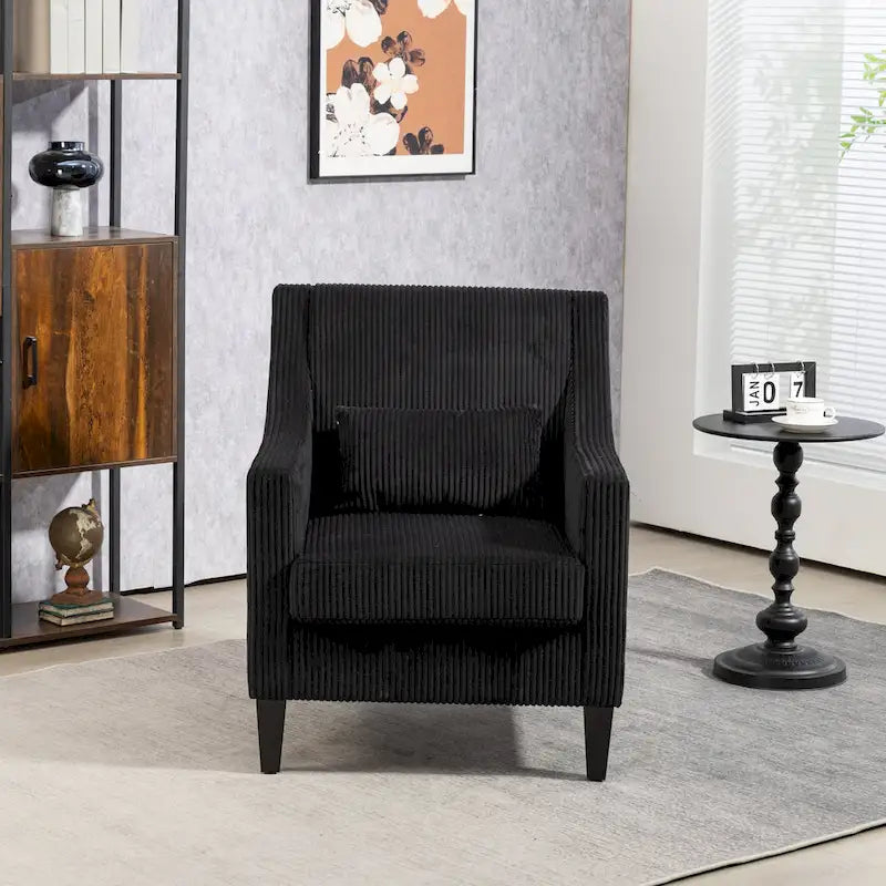 Black Modern Accent Armchair with Rubber Wood Legs