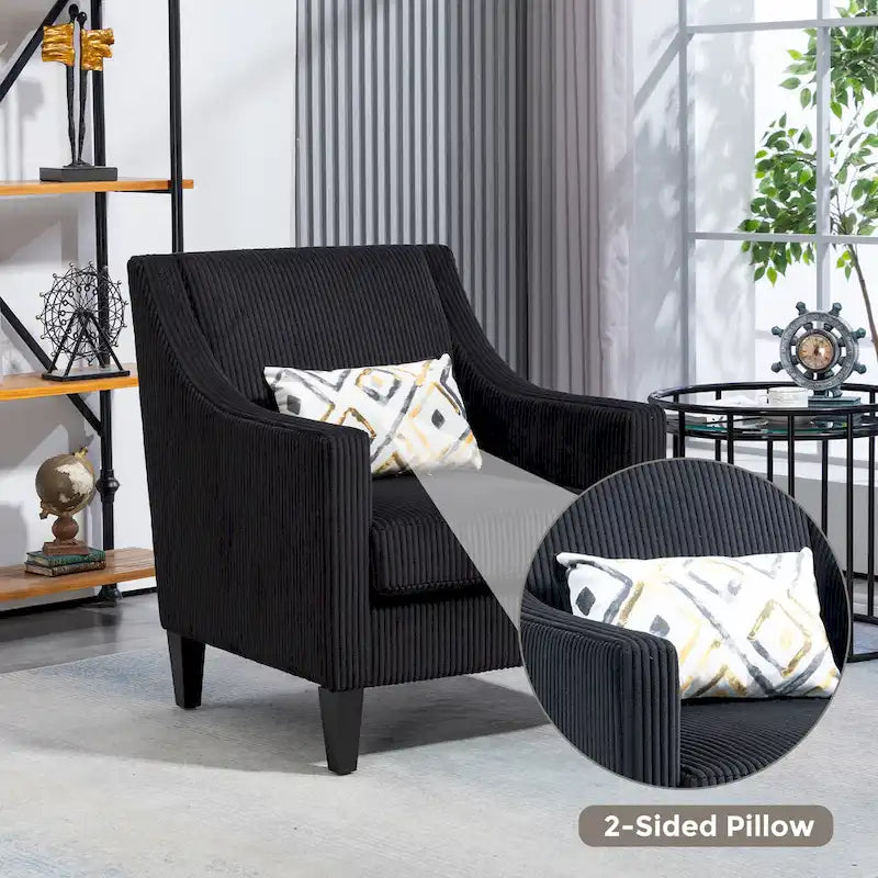 Black Modern Accent Armchair with Rubber Wood Legs