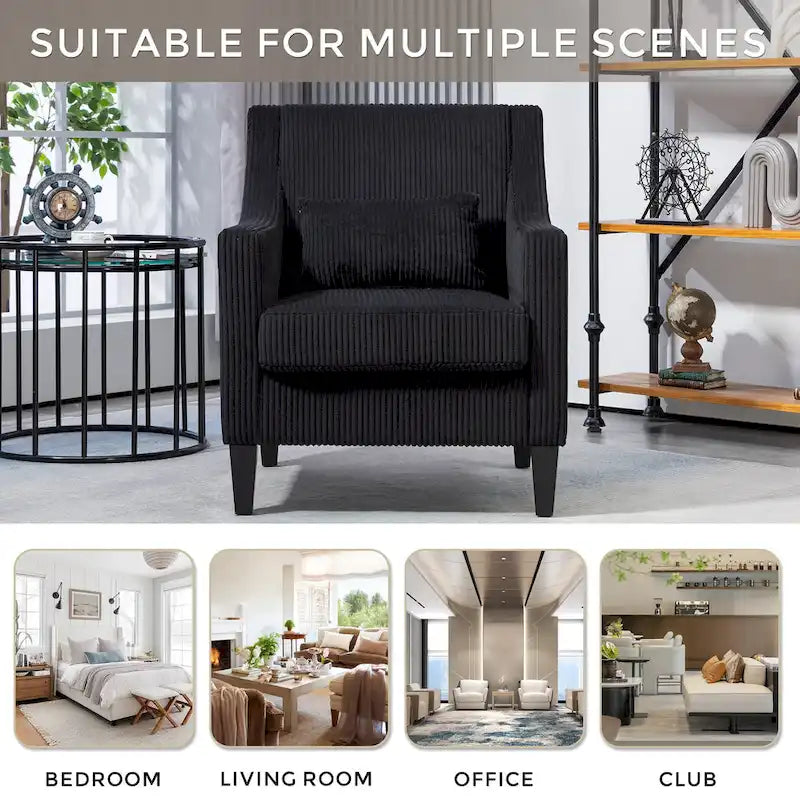 Black Modern Accent Armchair with Rubber Wood Legs