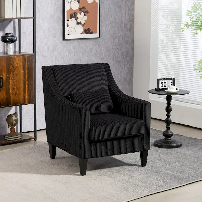 Black Modern Accent Armchair with Rubber Wood Legs