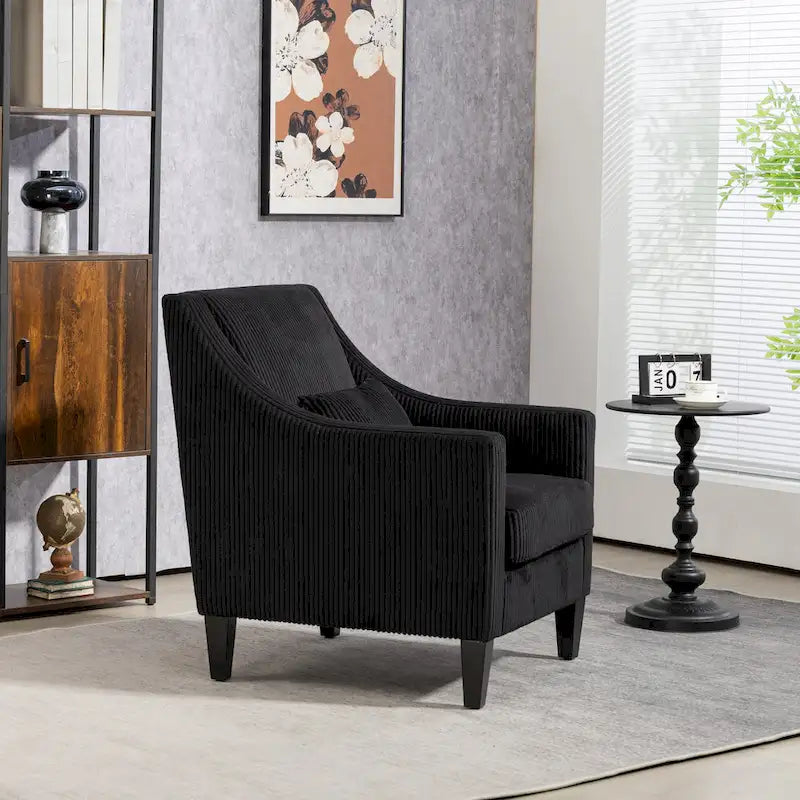 Black Modern Accent Armchair with Rubber Wood Legs