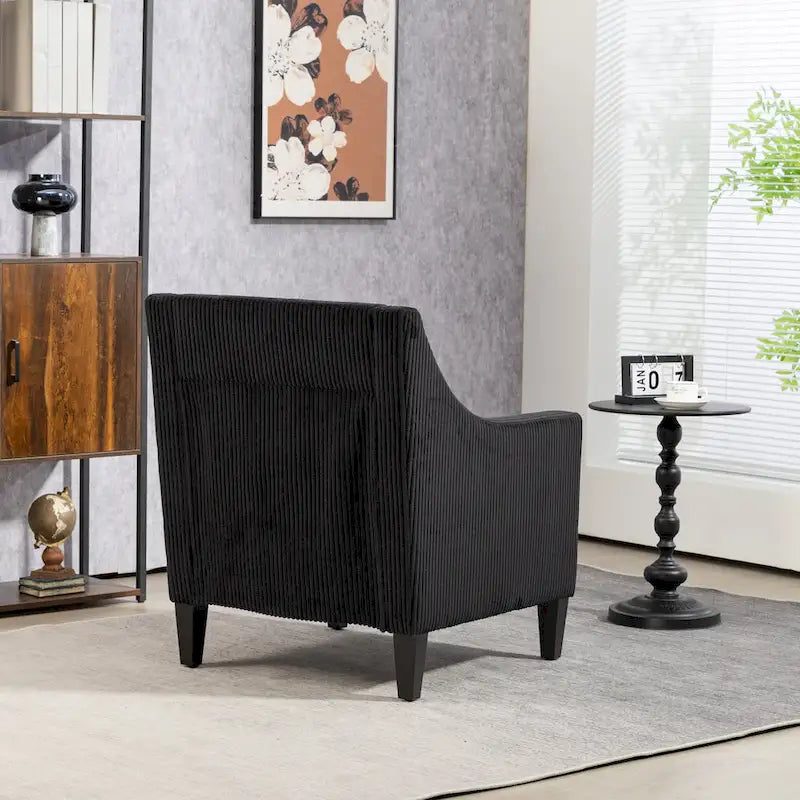 Black Modern Accent Armchair with Rubber Wood Legs