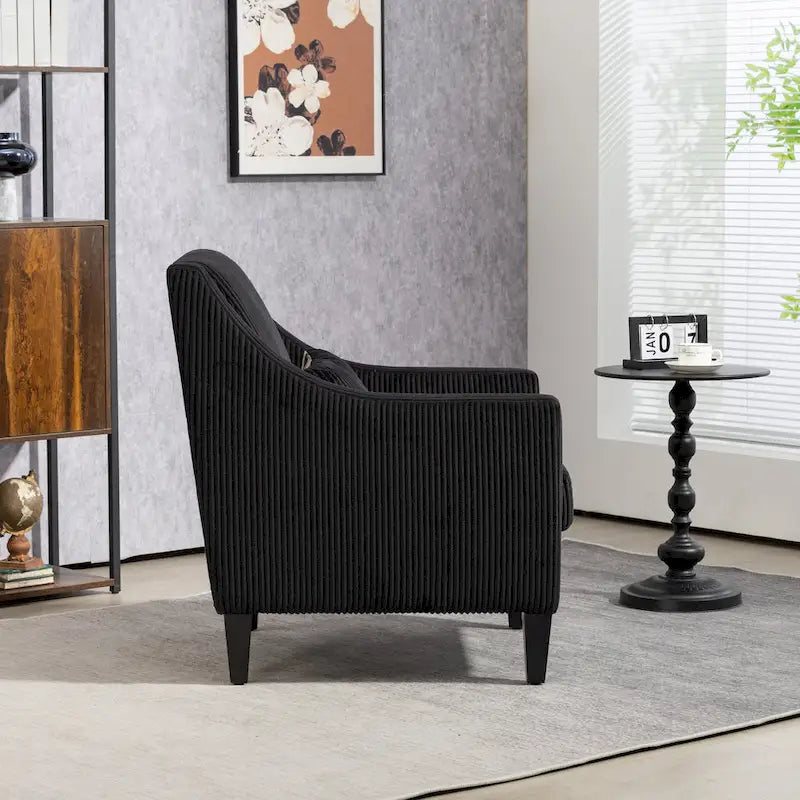 Black Modern Accent Armchair with Rubber Wood Legs