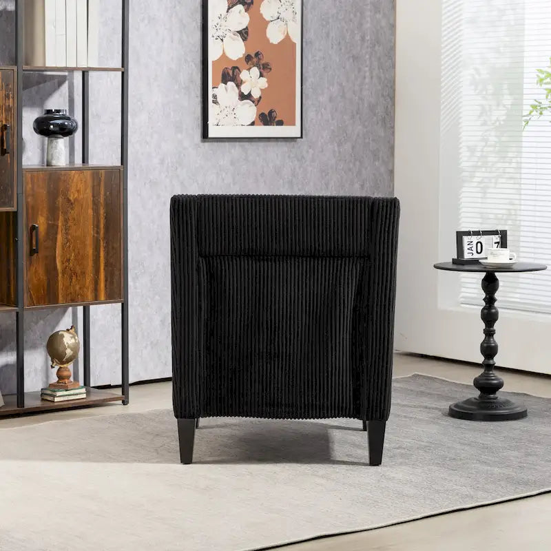 Black Modern Accent Armchair with Rubber Wood Legs