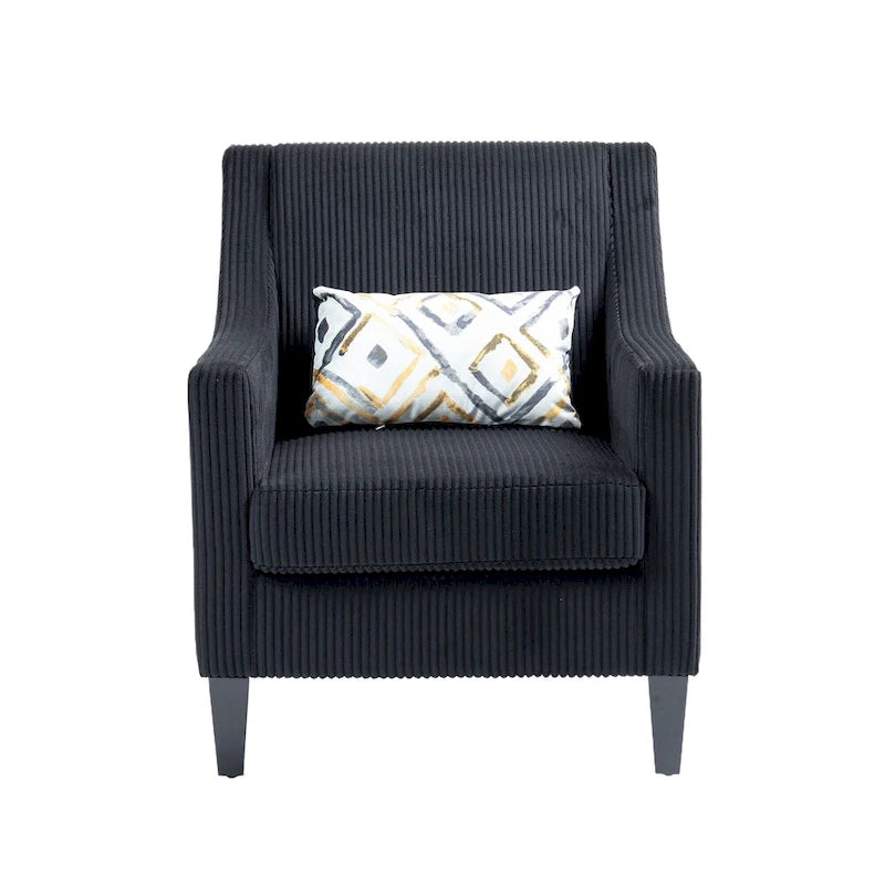 Black Modern Accent Armchair with Rubber Wood Legs