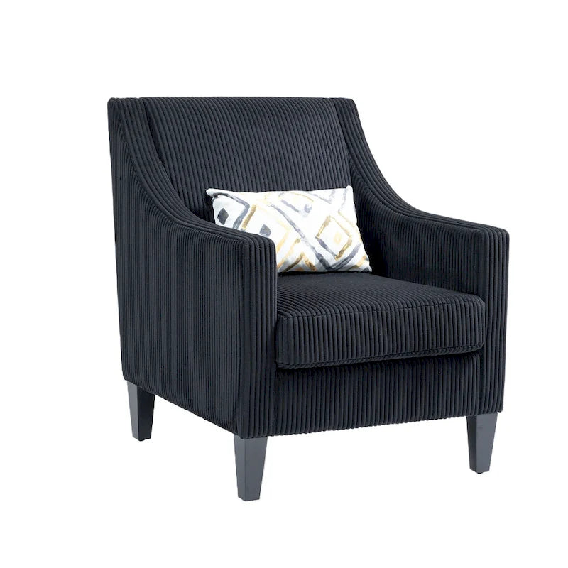 Black Modern Accent Armchair with Rubber Wood Legs
