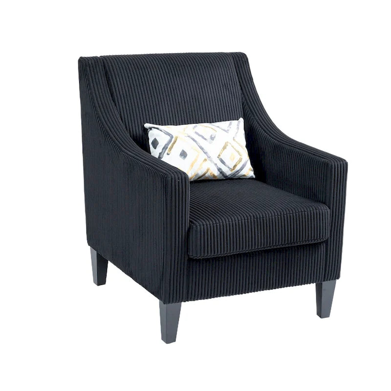 Black Modern Accent Armchair with Rubber Wood Legs