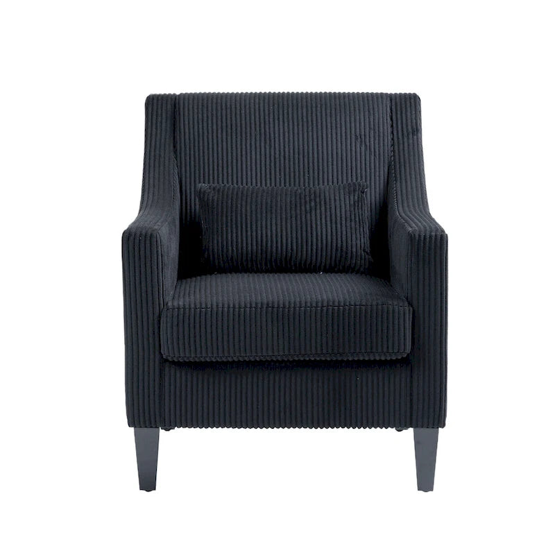 Black Modern Accent Armchair with Rubber Wood Legs