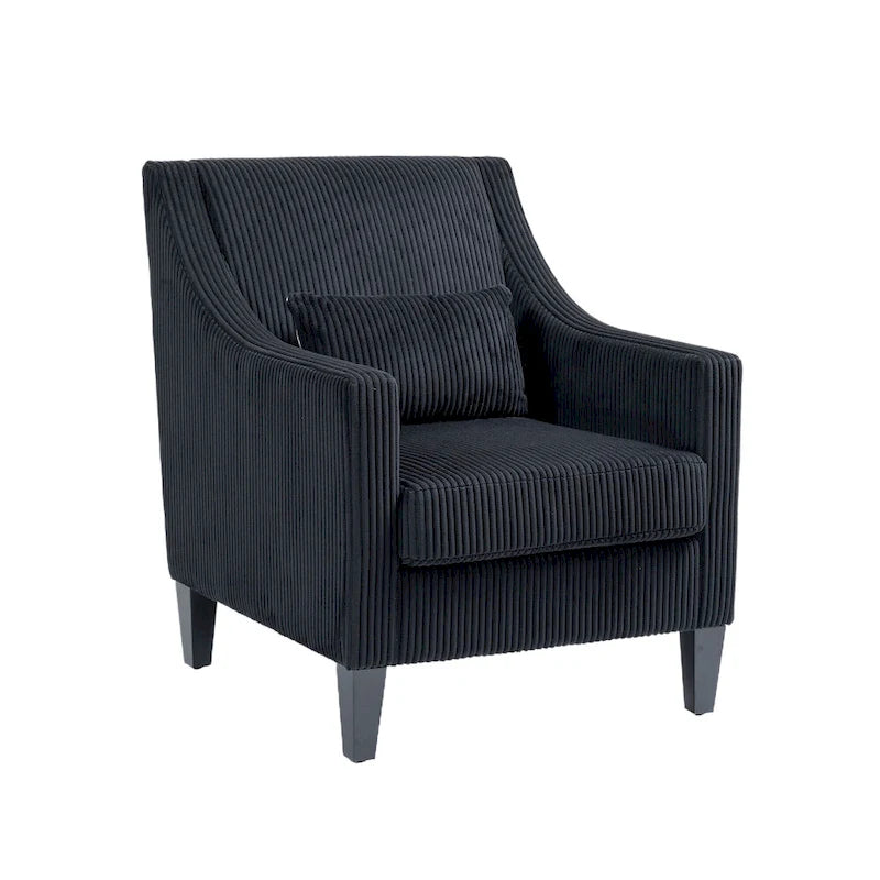 Black Modern Accent Armchair with Rubber Wood Legs