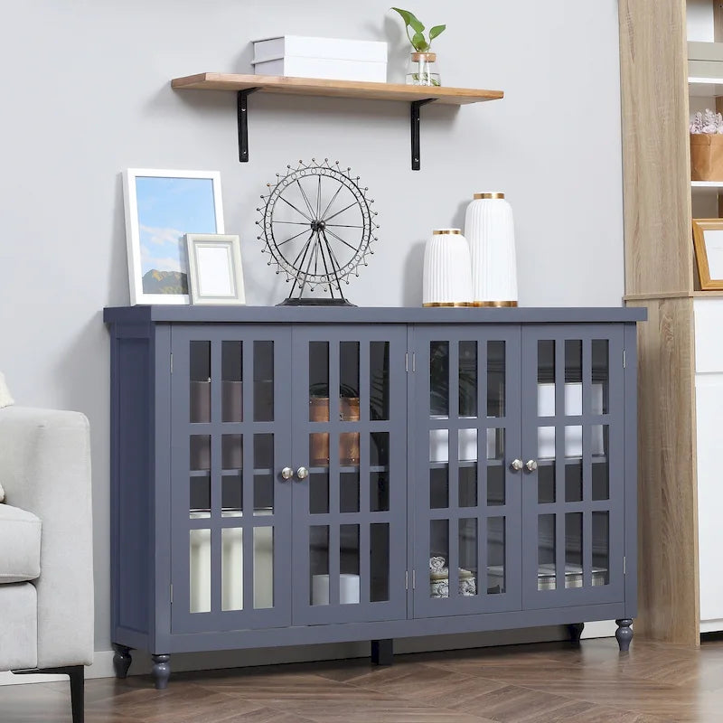 52-Inch Sideboard Buffet Cabinet with Glass Doors and Adjustable Shelves