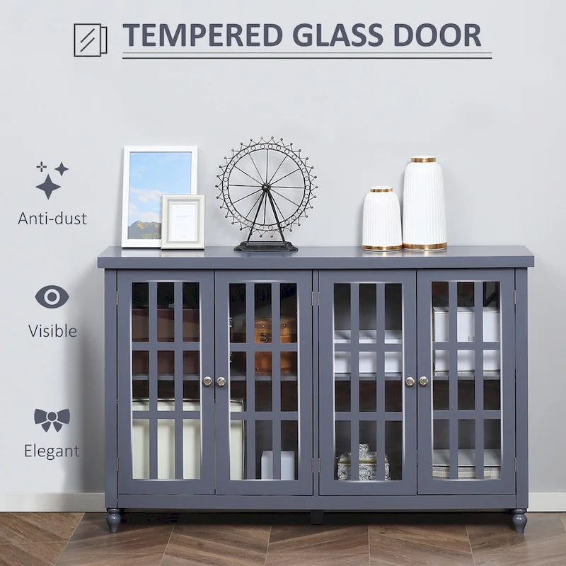 52-Inch Sideboard Buffet Cabinet with Glass Doors and Adjustable Shelves