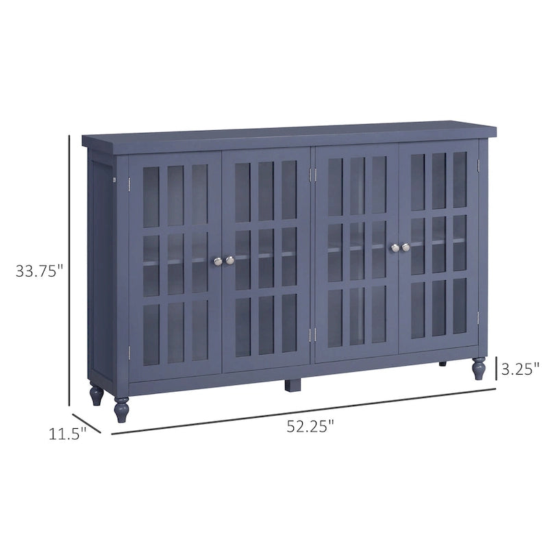 52-Inch Sideboard Buffet Cabinet with Glass Doors and Adjustable Shelves
