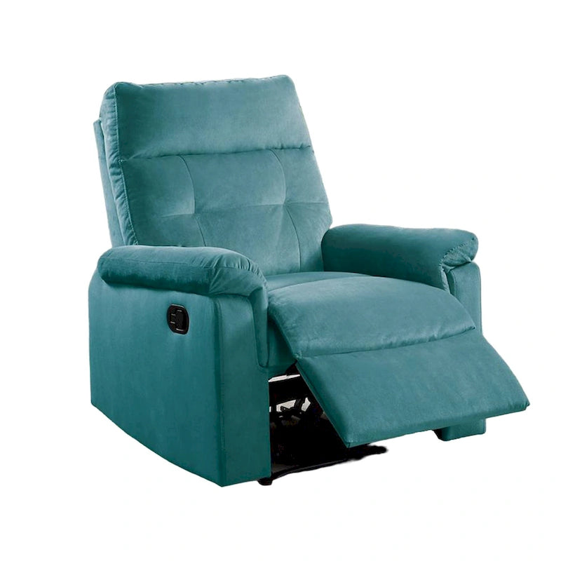 Teal Blue Velvet Manual Recliner Chair with Tufted Backrest