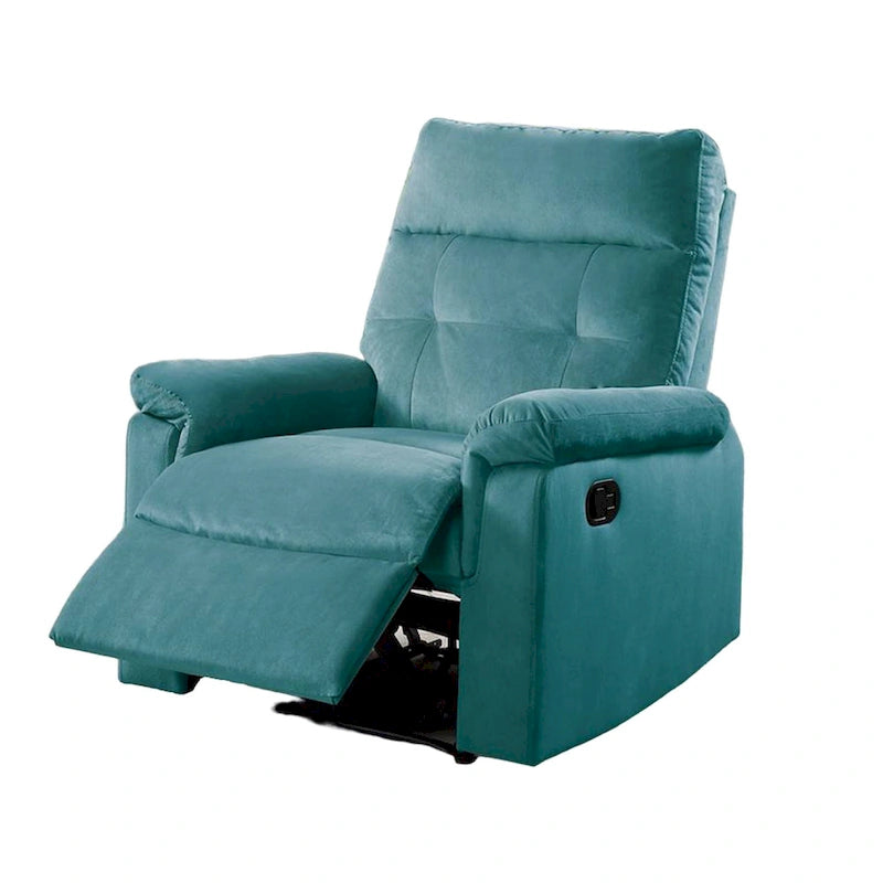 Teal Blue Velvet Manual Recliner Chair with Tufted Backrest