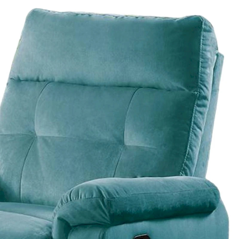 Teal Blue Velvet Manual Recliner Chair with Tufted Backrest