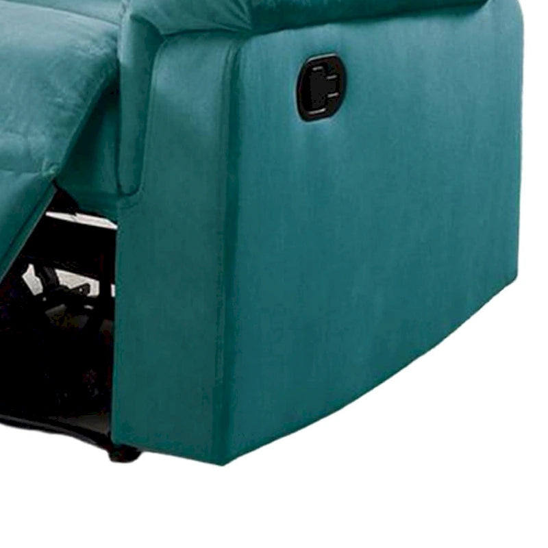 Teal Blue Velvet Manual Recliner Chair with Tufted Backrest