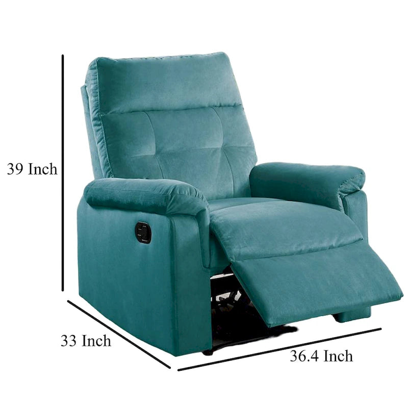 Teal Blue Velvet Manual Recliner Chair with Tufted Backrest