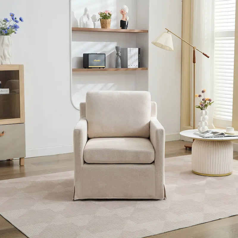 360° Swivel Accent Chair with Chenille Upholstery and Removable Back Cushion
