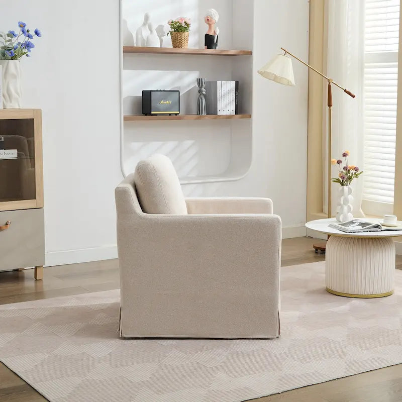 360° Swivel Accent Chair with Chenille Upholstery and Removable Back Cushion