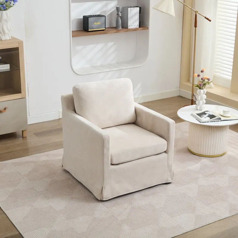 360° Swivel Accent Chair with Chenille Upholstery and Removable Back Cushion