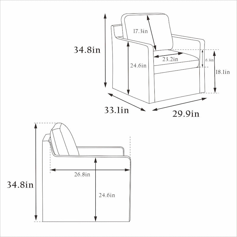 360° Swivel Accent Chair with Chenille Upholstery and Removable Back Cushion