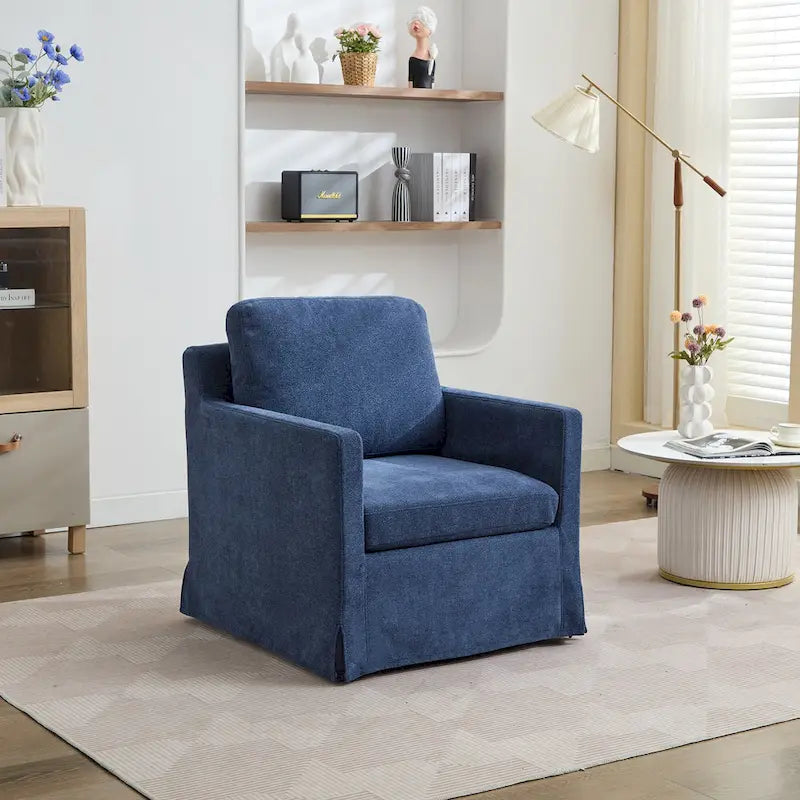 360° Swivel Accent Chair with Chenille Upholstery and Removable Back Cushion