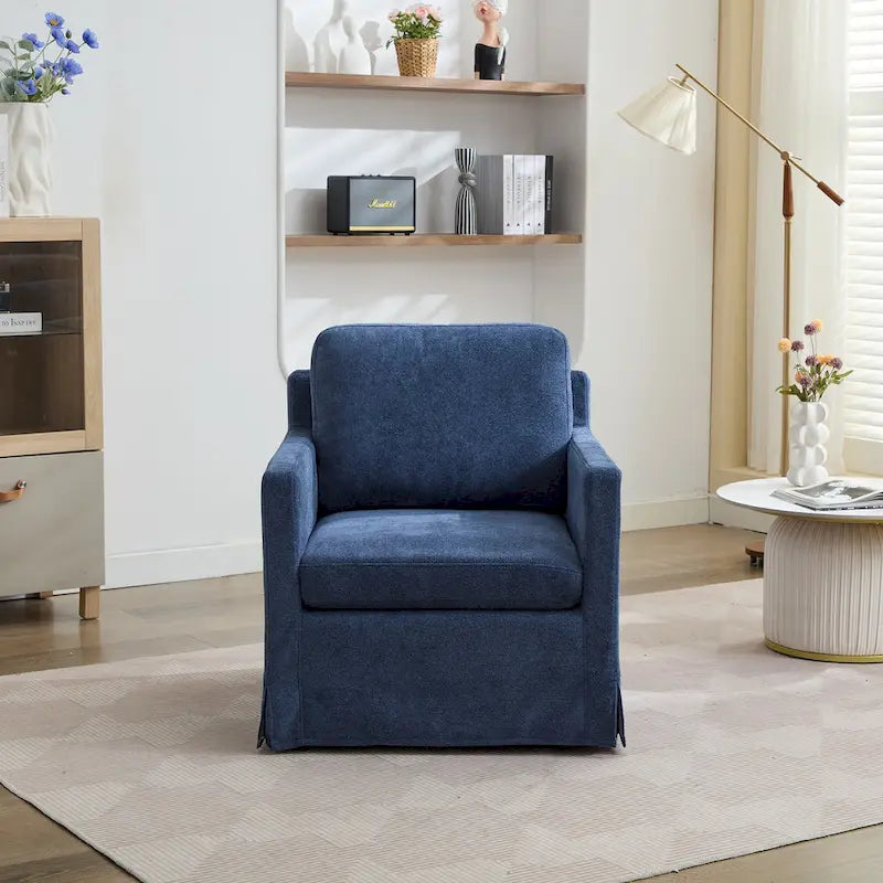360° Swivel Accent Chair with Chenille Upholstery and Removable Back Cushion
