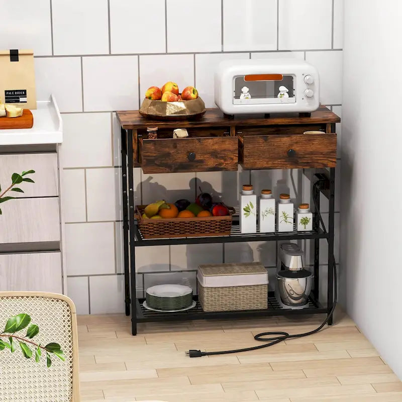 Narrow Entryway Console Table with Charging Station and 2 Drawers