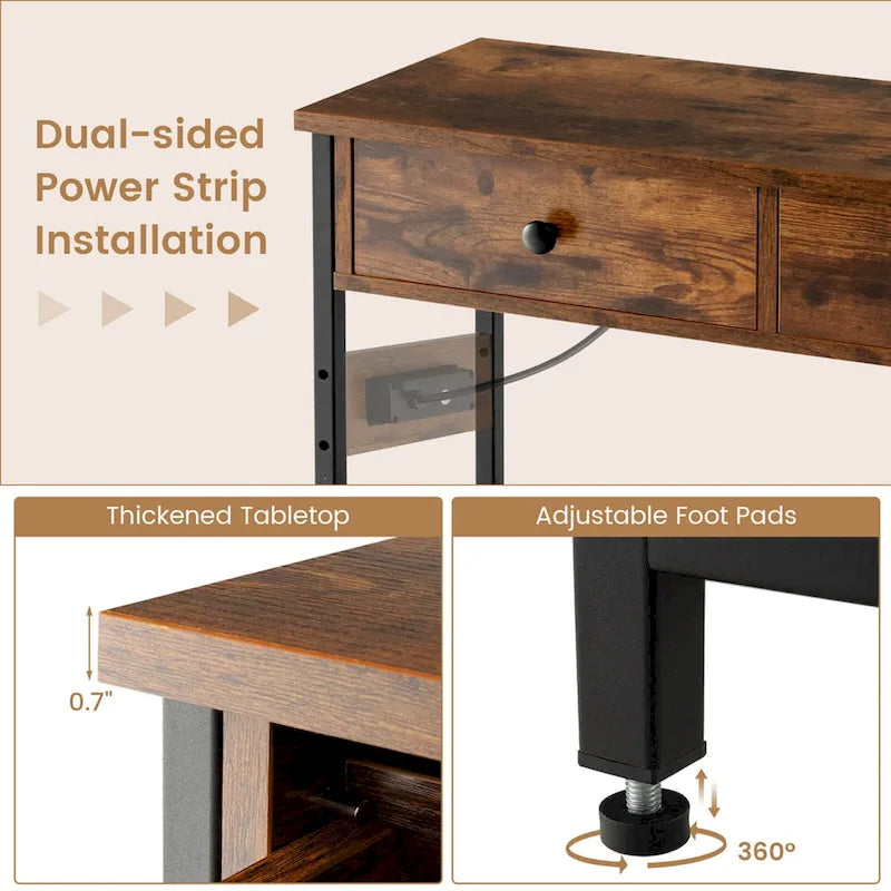 Narrow Entryway Console Table with Charging Station and 2 Drawers