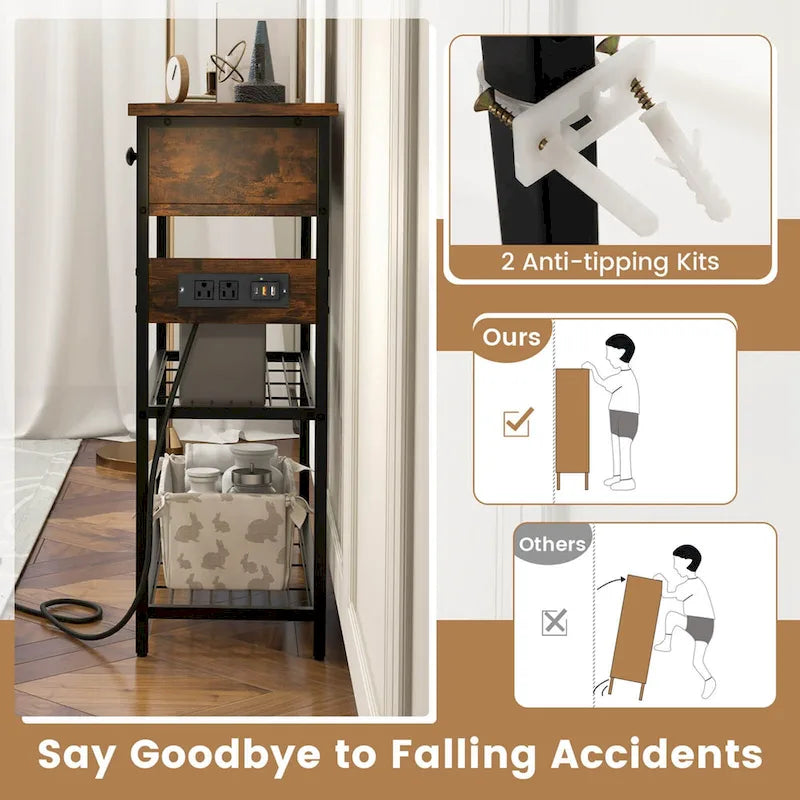 Narrow Entryway Console Table with Charging Station and 2 Drawers