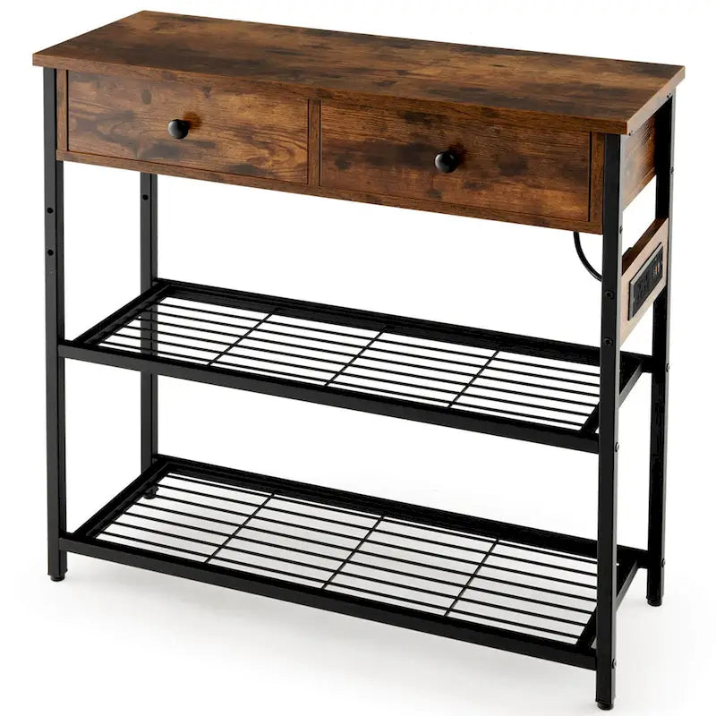Narrow Entryway Console Table with Charging Station and 2 Drawers