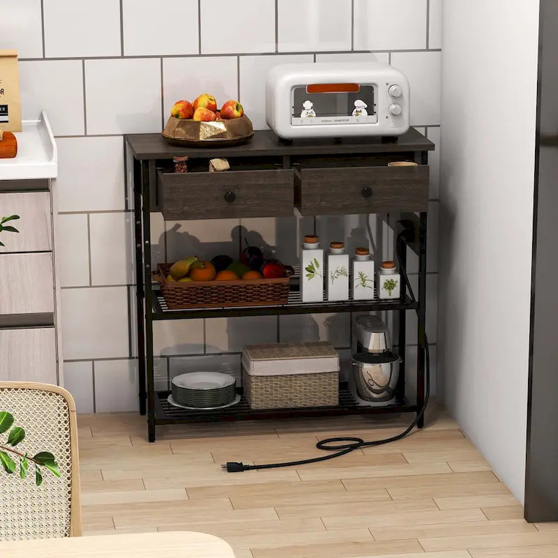 Narrow Entryway Console Table with Charging Station and 2 Drawers