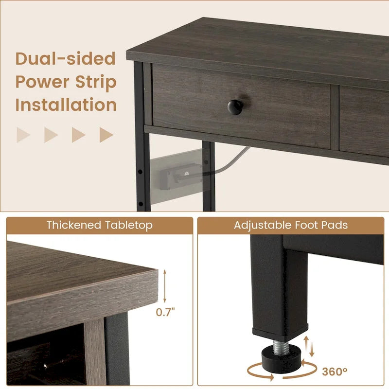 Narrow Entryway Console Table with Charging Station and 2 Drawers