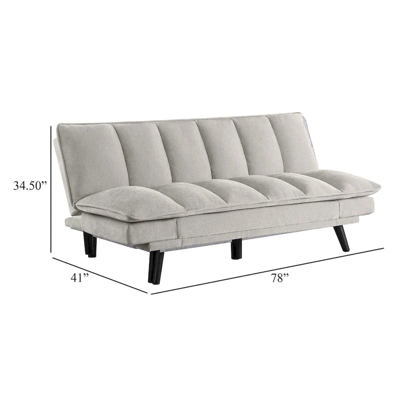 78-Inch Convertible Sofa Bed with Tufted Light Gray Fabric and Black Legs
