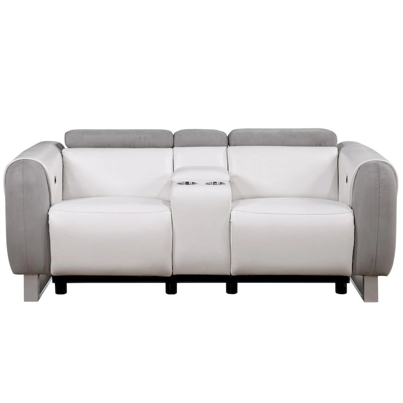 77-Inch Gray and White Power Reclining Loveseat with Storage