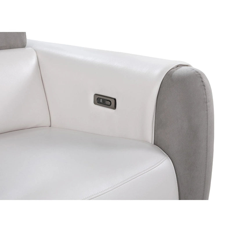 77-Inch Gray and White Power Reclining Loveseat with Storage