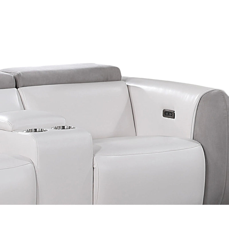 77-Inch Gray and White Power Reclining Loveseat with Storage