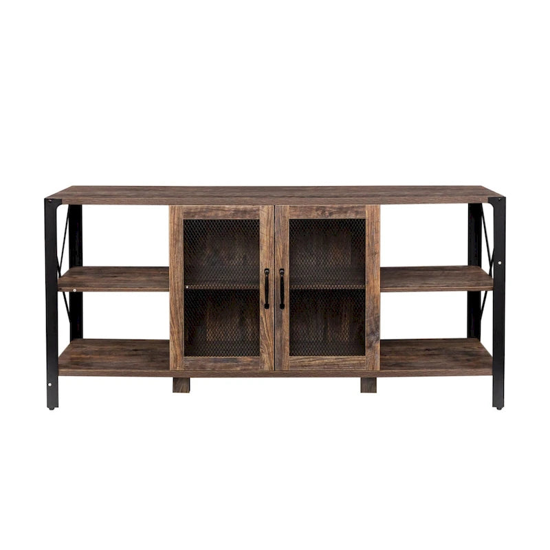 Industrial Farmhouse TV Stand with 4 Shelves and 2 Storage Cabinets