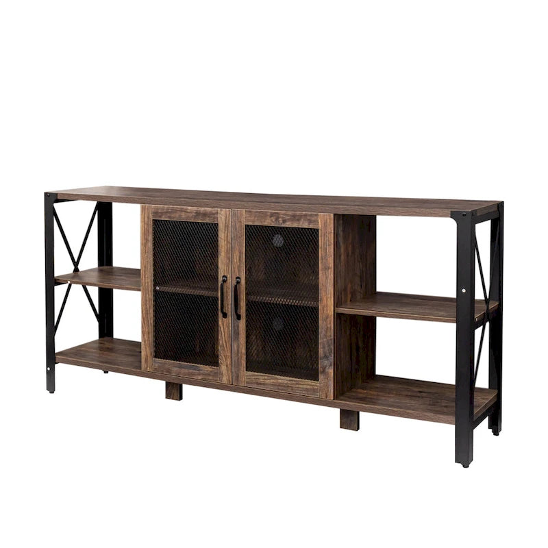 Industrial Farmhouse TV Stand with 4 Shelves and 2 Storage Cabinets