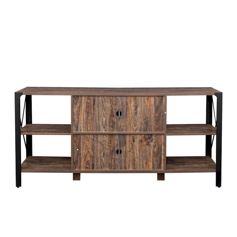 Industrial Farmhouse TV Stand with 4 Shelves and 2 Storage Cabinets
