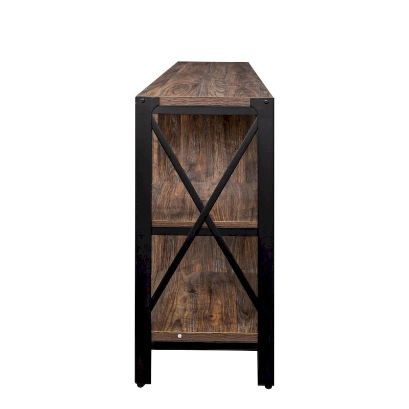 Industrial Farmhouse TV Stand with 4 Shelves and 2 Storage Cabinets