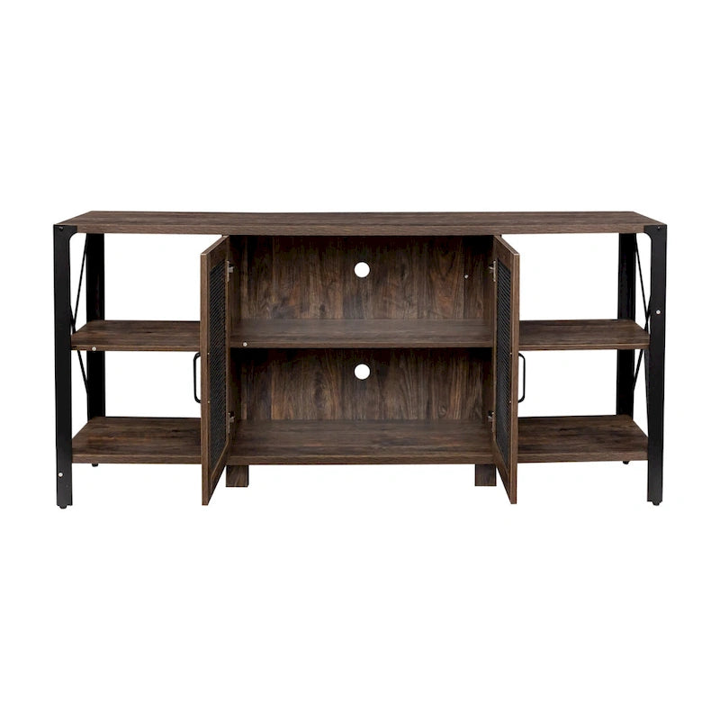 Industrial Farmhouse TV Stand with 4 Shelves and 2 Storage Cabinets