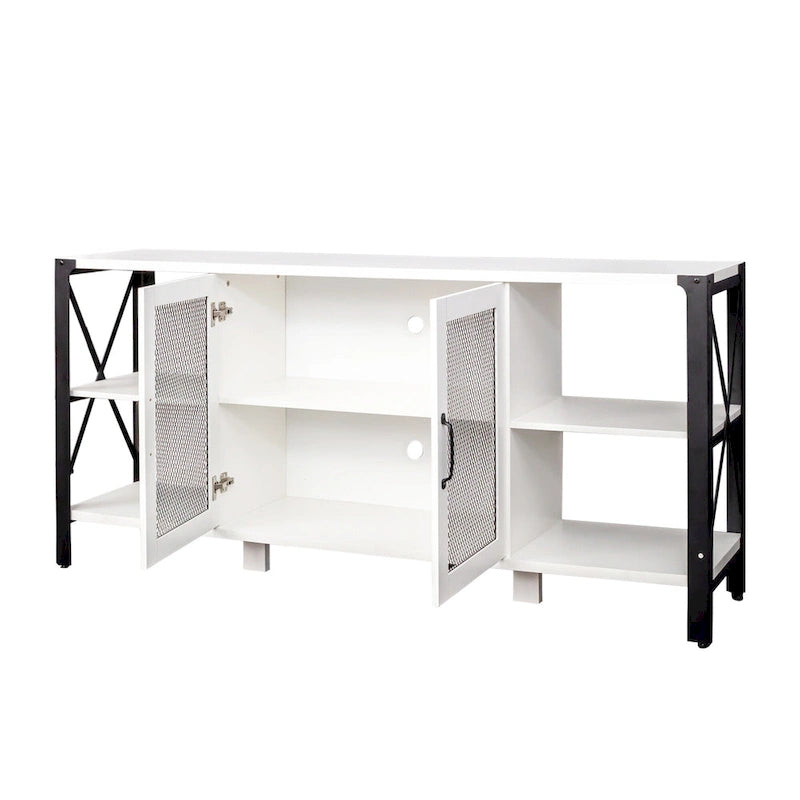 Industrial Farmhouse TV Stand with 4 Shelves and 2 Storage Cabinets