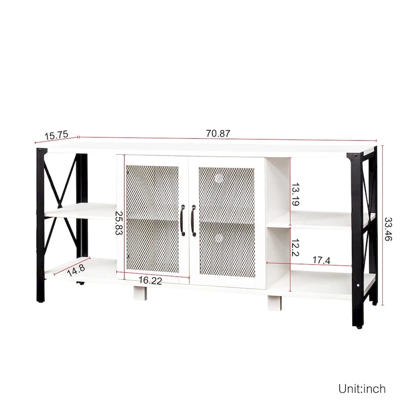 Industrial Farmhouse TV Stand with 4 Shelves and 2 Storage Cabinets