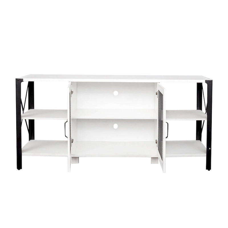 Industrial Farmhouse TV Stand with 4 Shelves and 2 Storage Cabinets