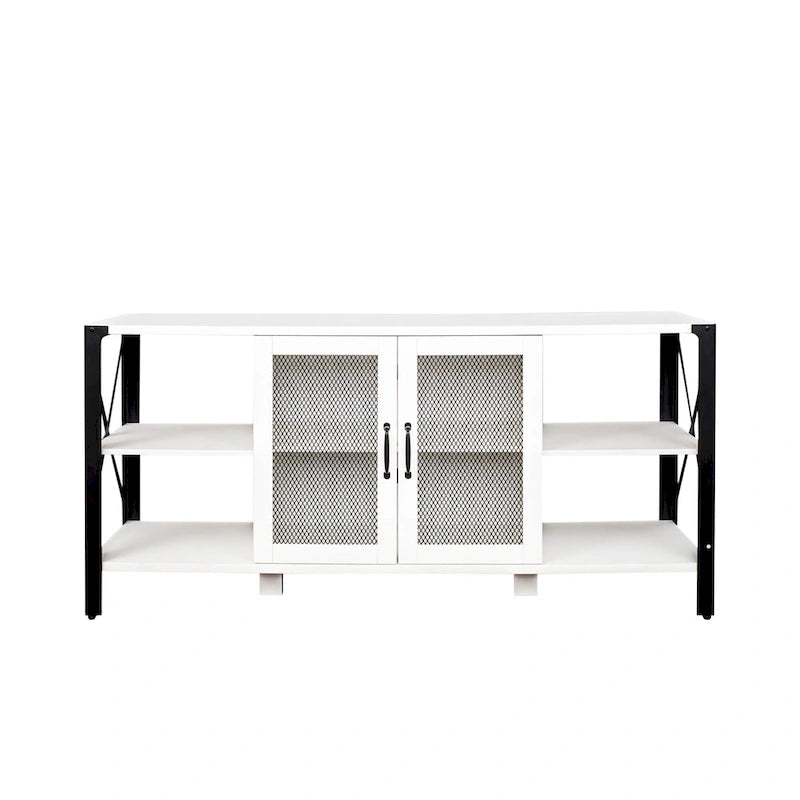 Industrial Farmhouse TV Stand with 4 Shelves and 2 Storage Cabinets