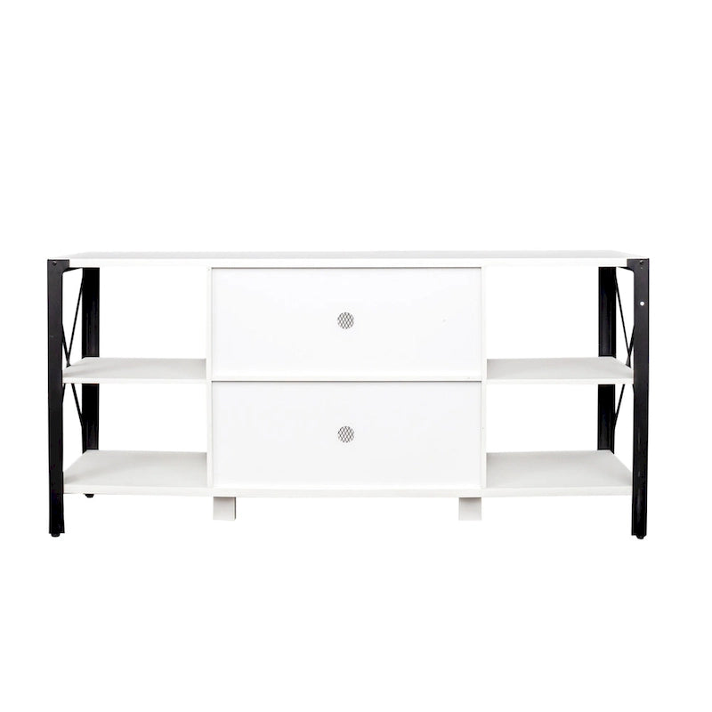 Industrial Farmhouse TV Stand with 4 Shelves and 2 Storage Cabinets