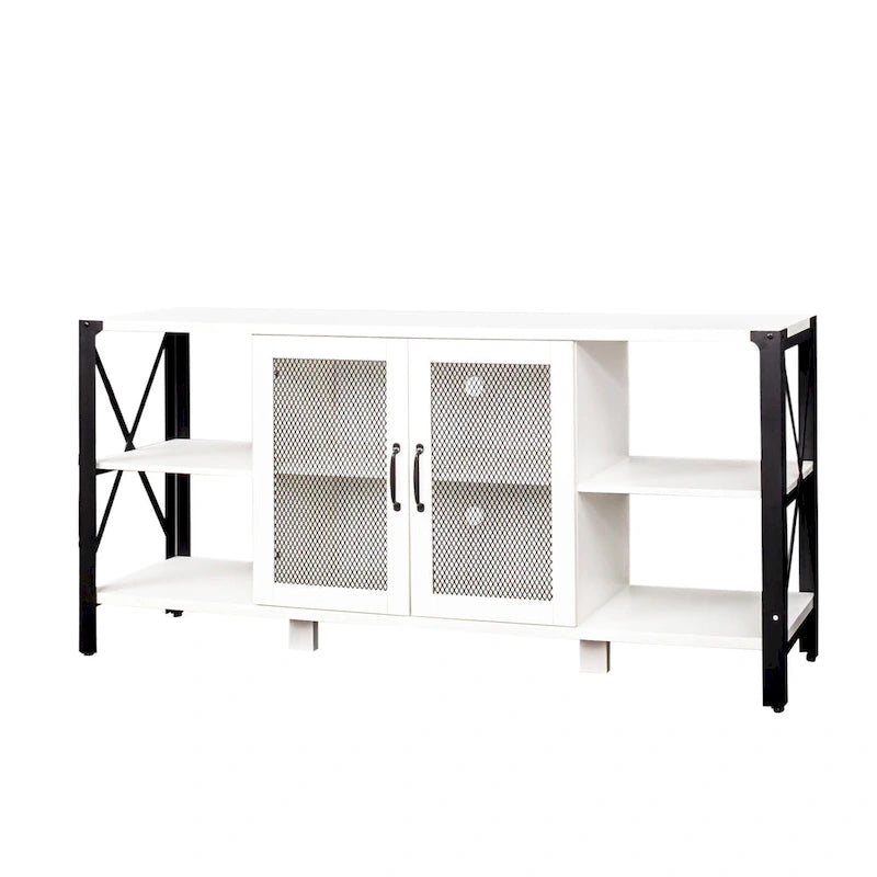 Industrial Farmhouse TV Stand with 4 Shelves and 2 Storage Cabinets