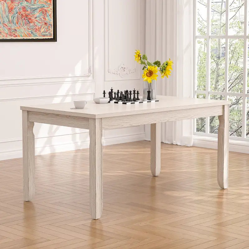 Grey Solid Wood Farmhouse Dining Table for 4–6 People, 63-Inch